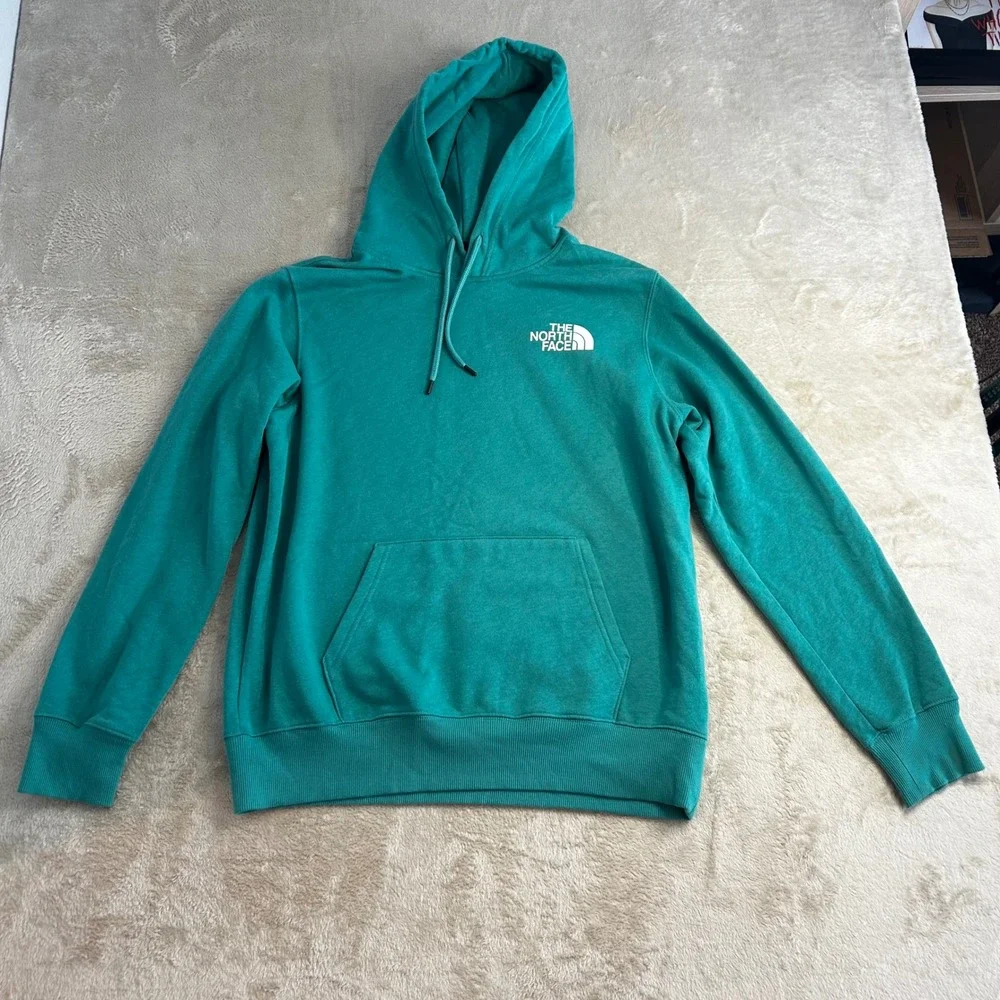 The North Face Mens Medium Box NSE Hoodie Pacific Teal Green Graphic Pullover